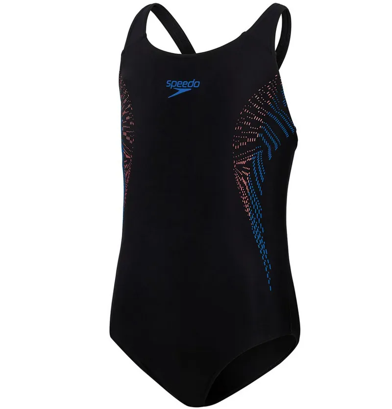 Speedo Girls Placement Muscleback Swimsuit Black/Red